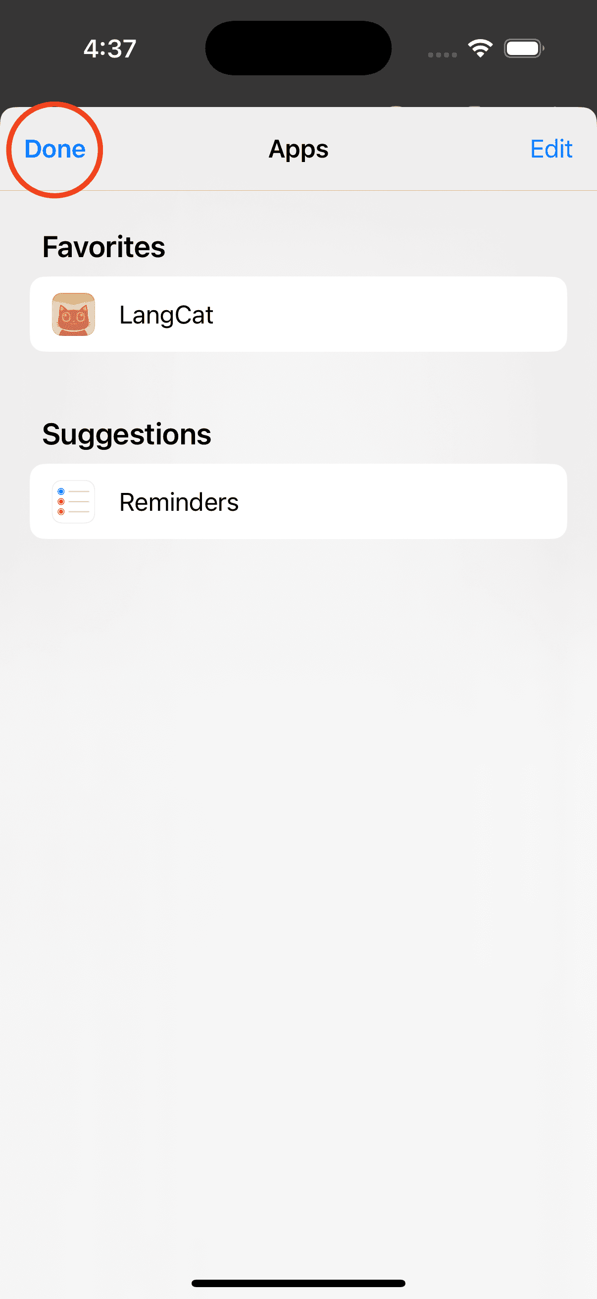 Click on "Done" on the left